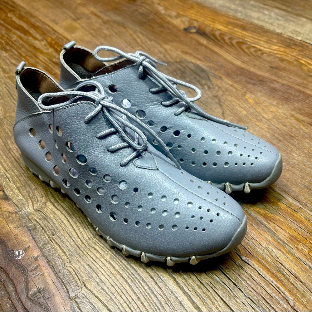 LITFOOT LF9010 Womens Comfortable Shoes Grey Leather Oxford Size 36 ~ 6 - 6.5 US